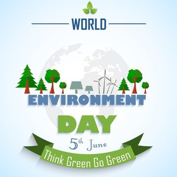 World environment day background with globe and green ribbon 