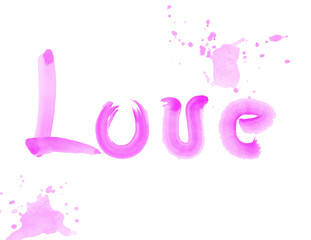 vector illustration lettering love watercolor brush with watercolor stains