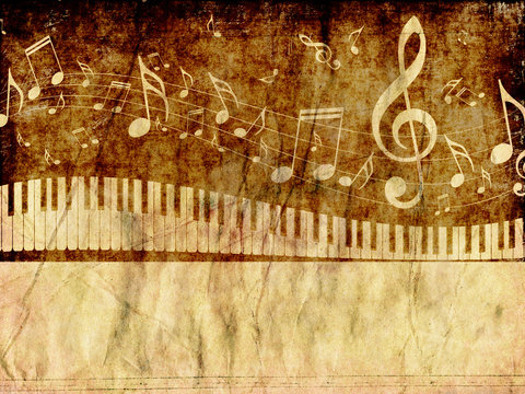 Piano Keyboard with Music Notes Grunge