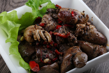 Baked chicken hearts and liver