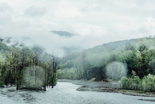 Fototapeta Rainy weather in the mountains