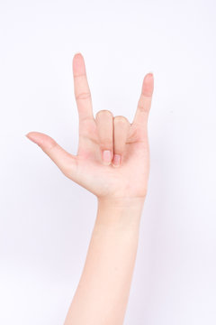 the finger hand symbols isolated concept I love you sign on white background