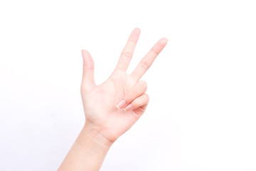finger hand symbols isolated concept three fingers salute congratulation on white background