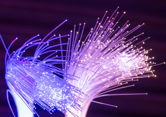 optical fibres dinamic flying from deep on technology background