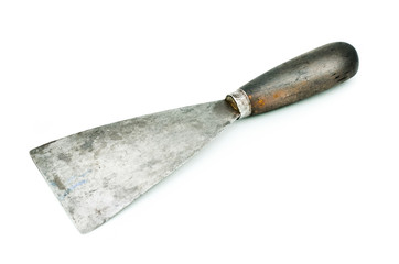 Old wall scraper for construction on white background