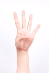 finger hand symbols isolated concept  four points lesson learn teaching on the white background