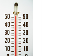 Closeup thermometer showing temperature in degrees Celsius