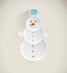 Vector illustration of 3D snowman on beige background, winter concept