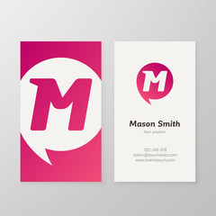 Modern letter M in speech bubble Business card template