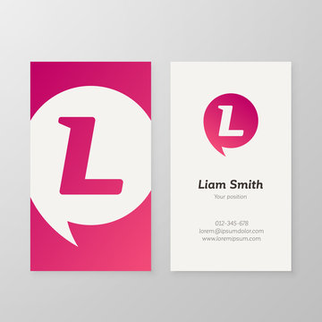 Modern letter L in speech bubble Business card template