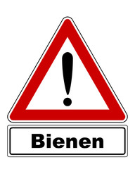 Warnschild mit Ausrufezeichen und Zusatzinformation
