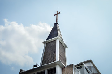 Cross at Top of Church Tower in Bangkok, Thailand