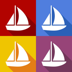 Icono plano velero con sombra en varios colores
