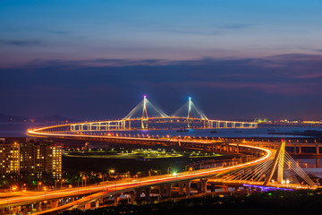 Sunset of Incheon Bridge at Night,Seouth Korea