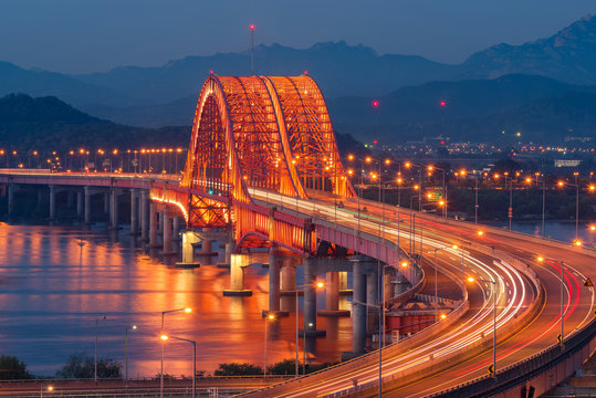 Banghwa bridge at night in Seoul,Korea.
