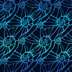 Seamless pattern with stylized abstract seashells