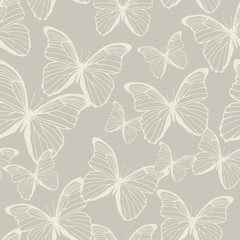 Seamless pattern with outline butterflies