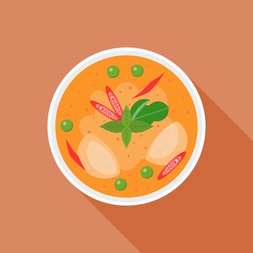 Red curry, Thai food, flat design
