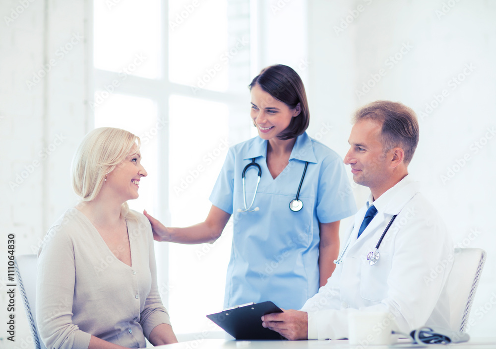 Poster doctor with patient in hospital