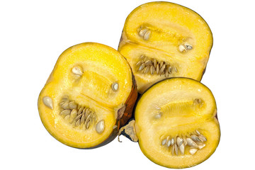 Three Isolated Gem Squash Halves on White