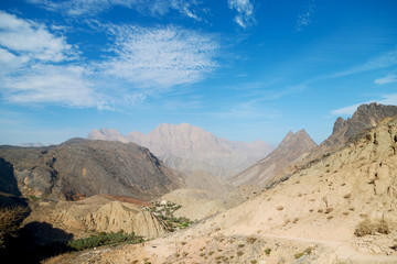 in oman  the old mountain gorge and canyon the deep cloudy  sky