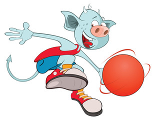 Illustration of a Cute Devil. Basketball player. Cartoon Character