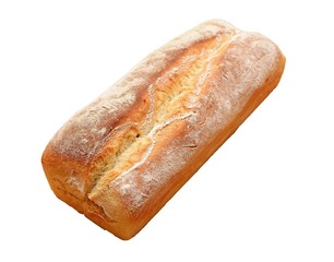 Fresh baked bread loaf isolated on white background.