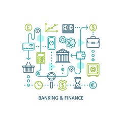 Fototapeta na wymiar Line design concept of banking and finance.. Vector web icon set.