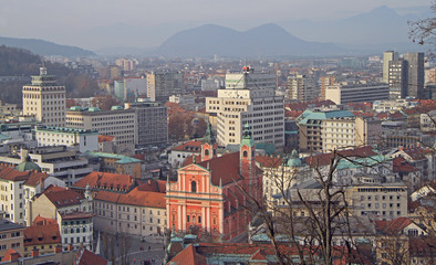 cityscape of Ljubljana, view from the Castle hill