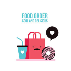Delicious donut Coffee and Shopping bag Cute  Food dessert background