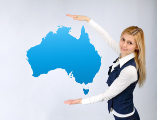 Business woman presentation of the continent of Australia