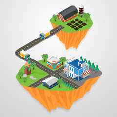 Delivery Concept, Express Delivery in the isometric city landsca