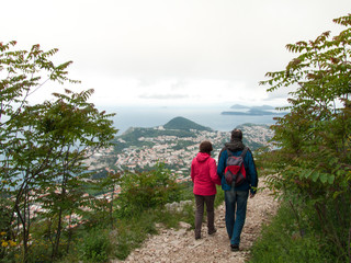 Senior couple hiking over Dubrovnik, Croatia
