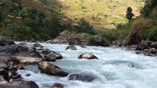 White water rapids of the kayaking spot in Kali Gandaki river in Nepal
