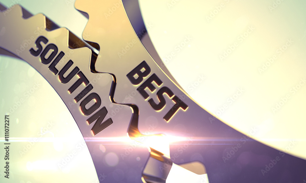 Poster best solution on the mechanism of golden gears with lens flare. best solution on mechanism of golden