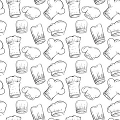 Chef Hat Outline Seamless Pattern