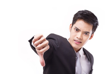 angry businessman giving thumb down
