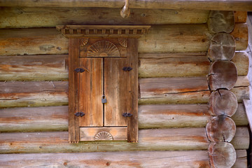 Window in an wooden peasant house