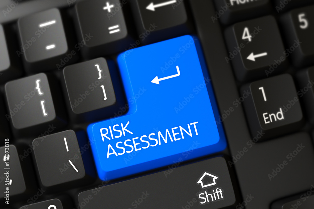 Aufkleber risk assessment on pc keyboard background. blue risk assessment keypad on keyboard. risk assessment 