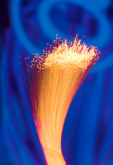 optical fibres dinamic flying from deep on technology background