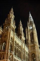 Fototapeta premium City Hall (Rathaus) in Vienna, Austria at night