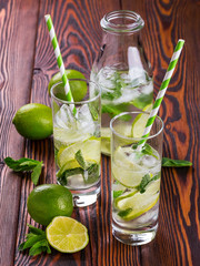 Lemonade drink on a wooden background