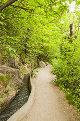 Obraz premium Algund, Dorf, Waalweg, Algunder Waalweg, Meran, Wanderweg, Spazierweg, Vinschgau, Südtirol, Frühling, Italien
