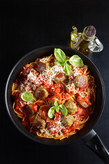 spaghetti and vegetarian meatballs from lentils , potato and par