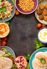 Middle eastern traditional dishes background
