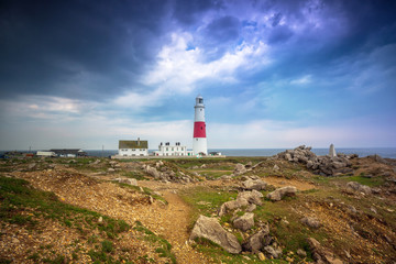 Fototapeta na wymiar The Portland Bill Lighthouse on the Isle of Portland in Dorset, UK