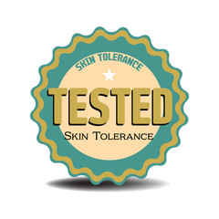 Isolated sticker with the text tested, skin tolerance written with various letters