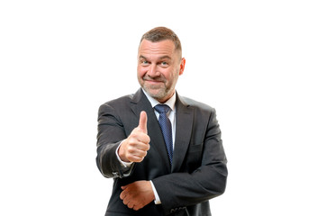 Enthusiastic businessman giving a thumbs up