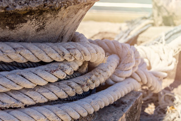 Fototapeta premium Old thick naval Rope on a Pier