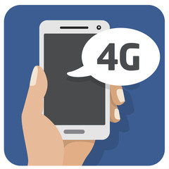 Vector flat illustration icon with the hand and mobile phone wit